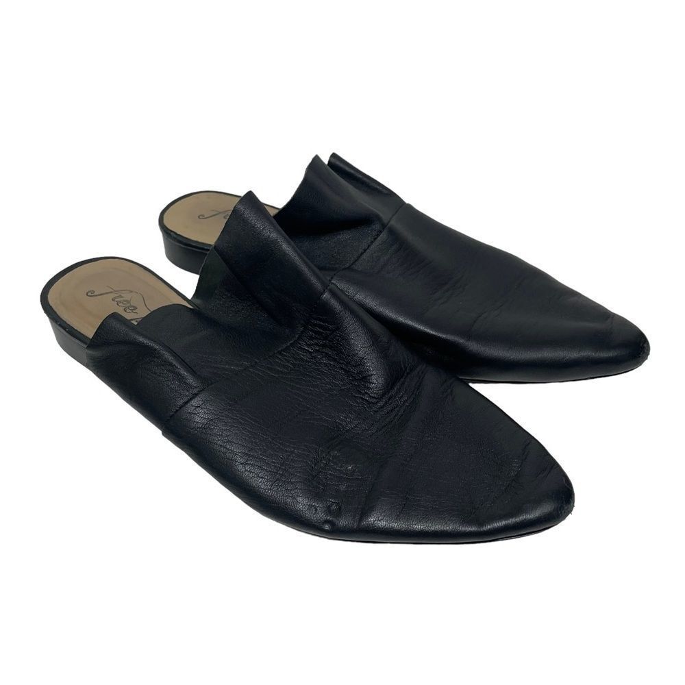 Free People Black Leather Slide On Pointed Toe Mules